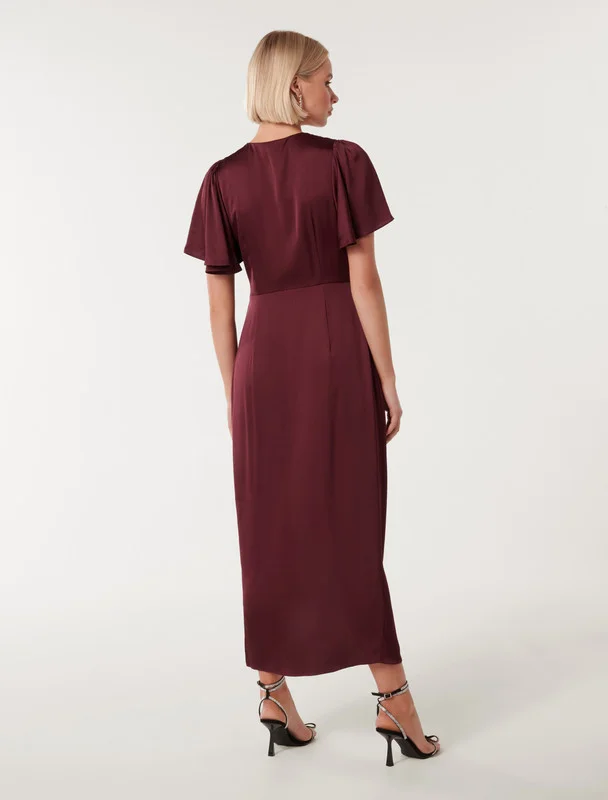 forever new  ESTELLE Solid Flutter Sleeves Midi Dress for Women | Best Price UAE